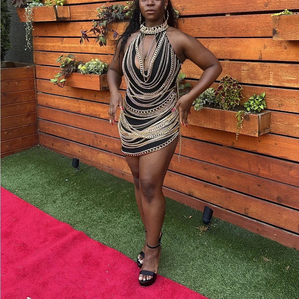 AKIRA Black and Gold Chain Mini Dress - Picture 3 of 3